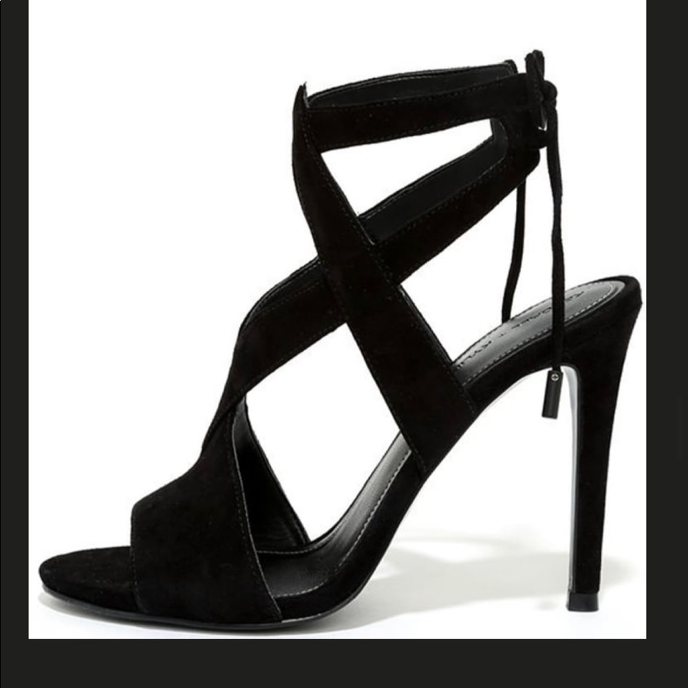 Kendall + Kylie Eston2 Black Suede Leather Caged Heels